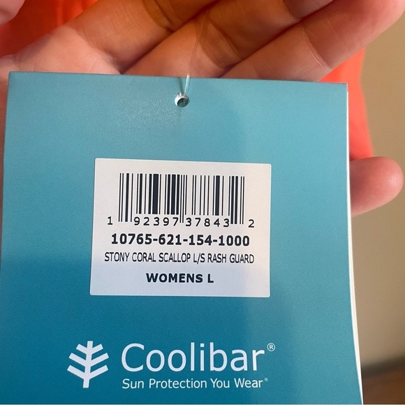 Coolibar UPF 50 Long Sleeve Rashguard Coral Scalloped - Picture 5 of 7